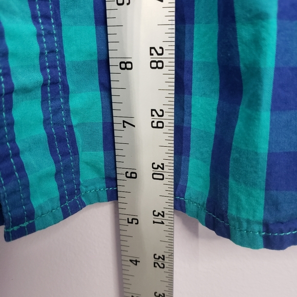 Duluth Trading Co Blue Teal Check Plaid Short Sleeve Button Down Collar, Large - Picture 8 of 12